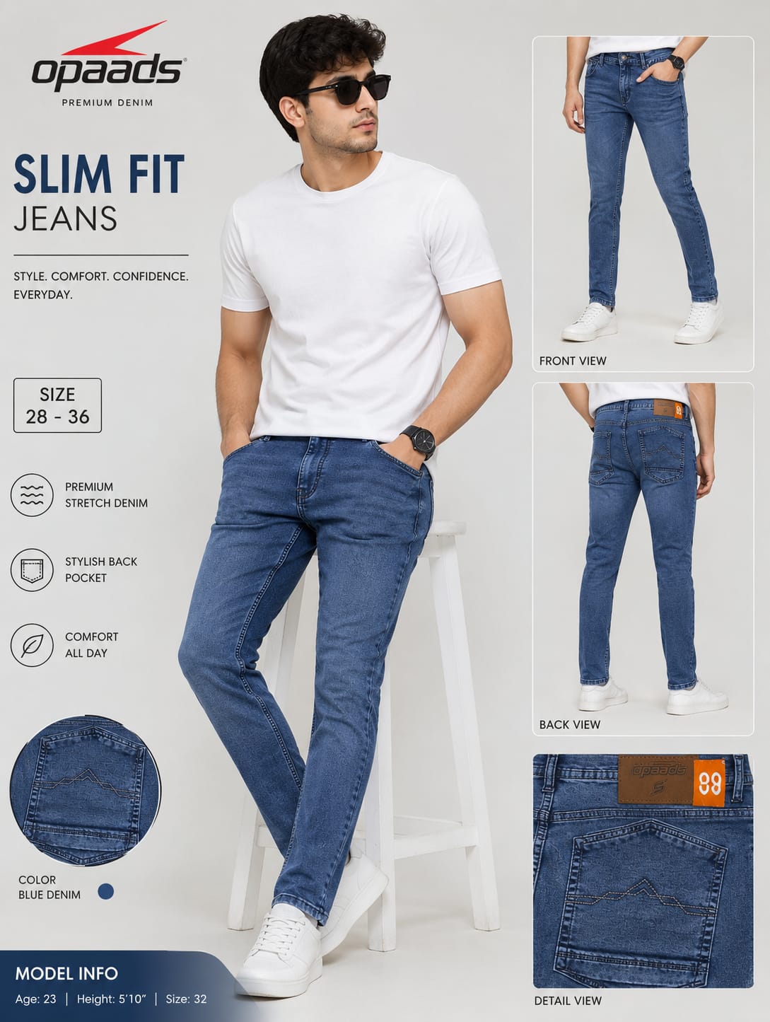 Speedo Premium Slim-Fit Men's Denim Jeans – Medium Wash Blue